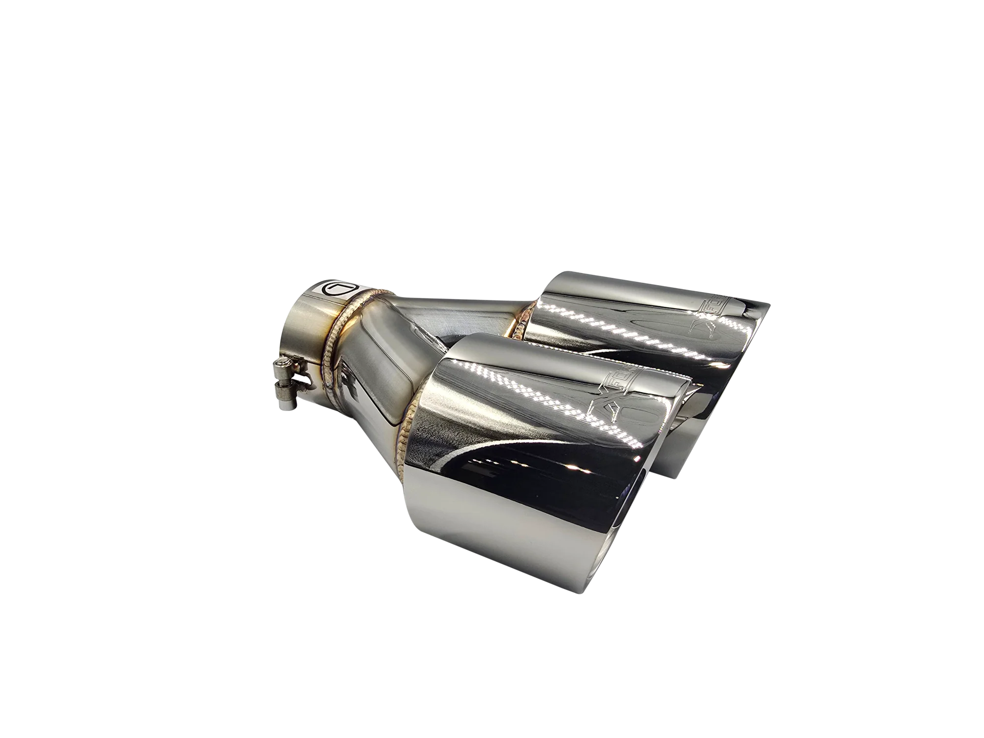 Twin 4Inch Round Angle Cut Tip with 3" Inlet for Left Hand Side - Image 3