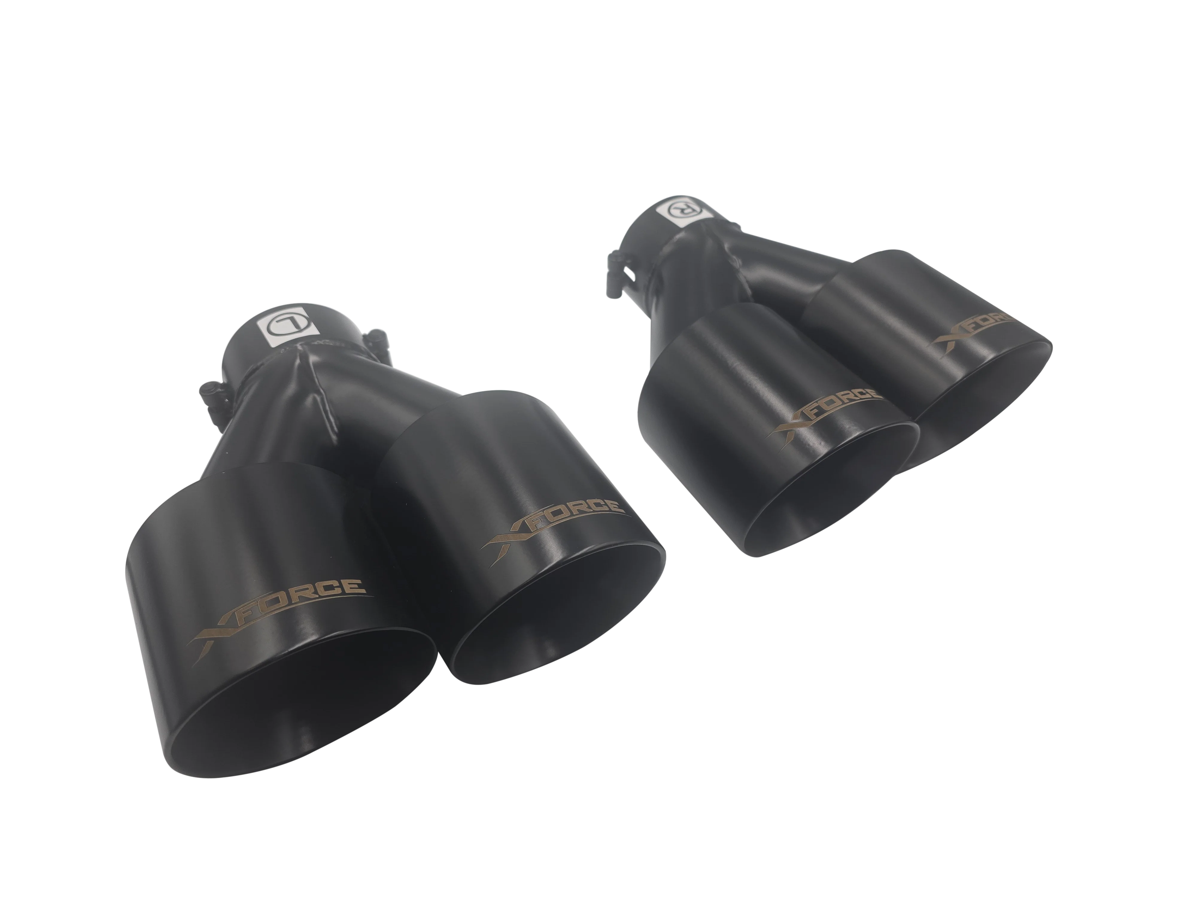 Twin 4Inch Round Black Angle Cut Tip with 2.25" Inlet