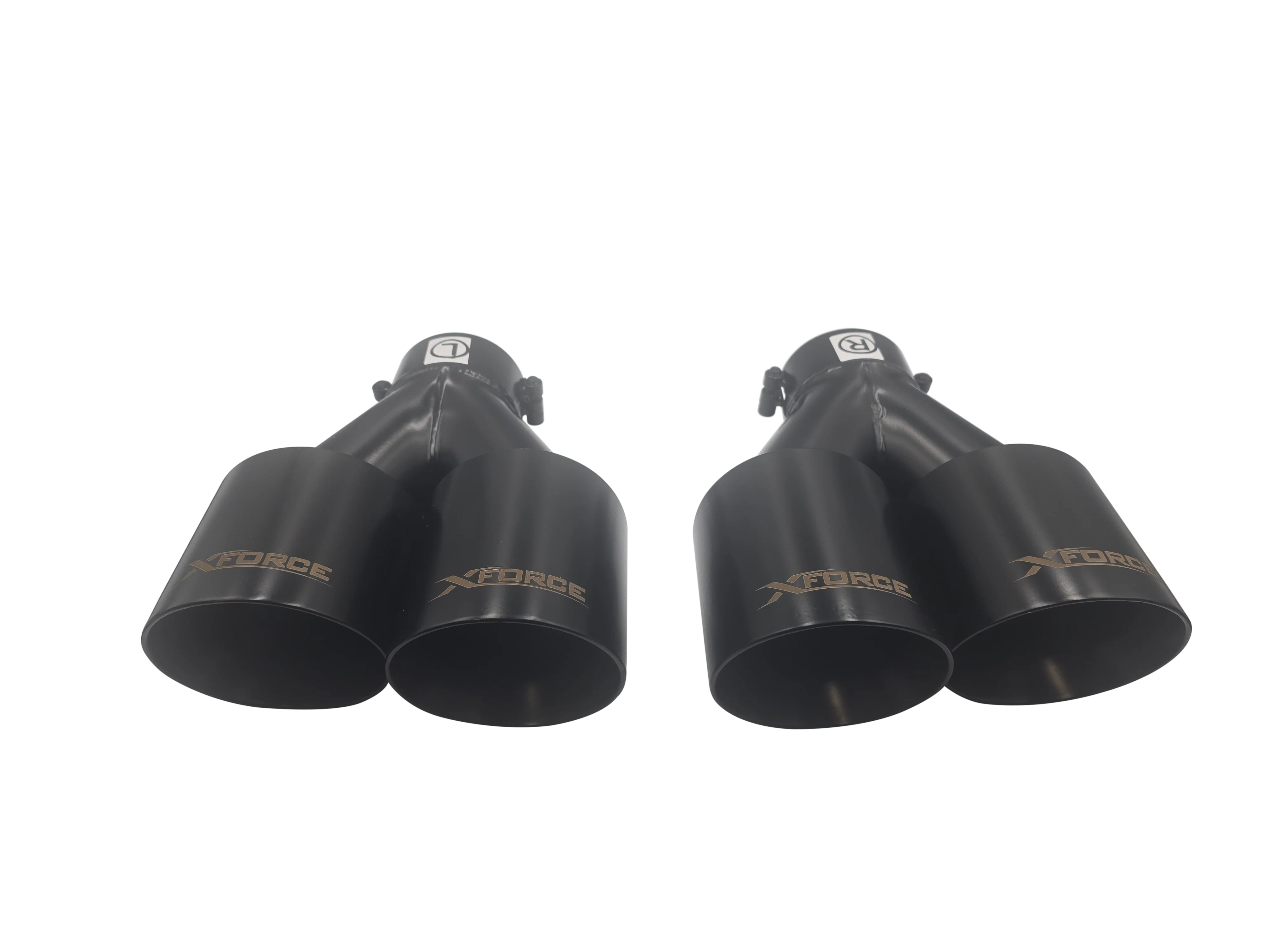 Twin 4Inch Round Black Angle Cut Tip with 2.5" Inlet - Image 3