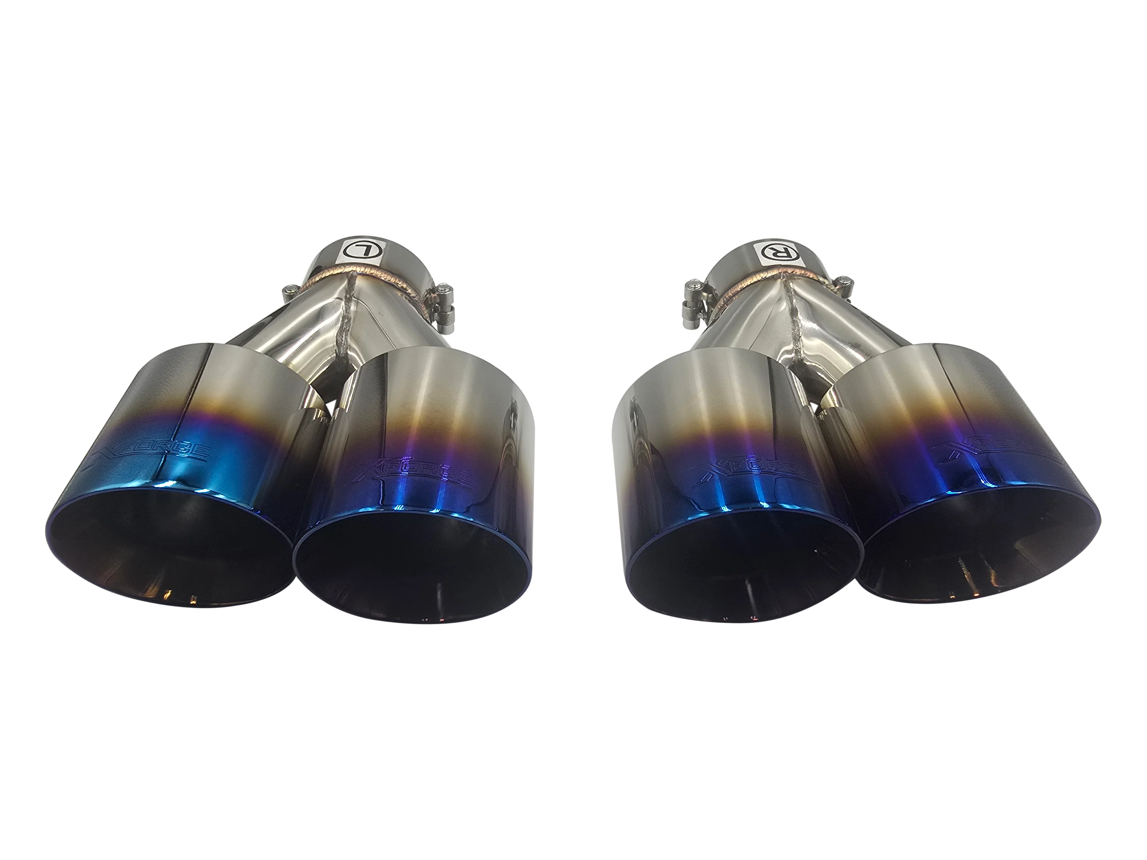 Twin 4Inch Round Burnt Blue Angle Cut Tip with 3" Inlet - Image 3